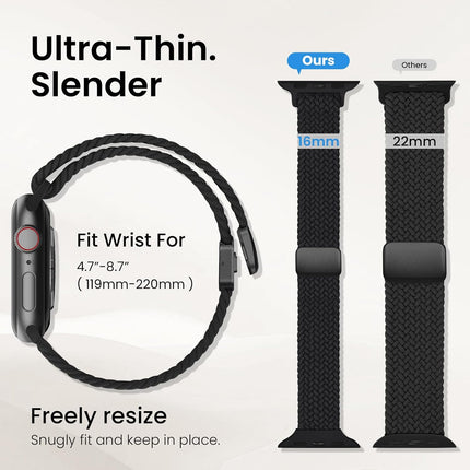 Slim Stretchy Band Compatible with Apple Watch Bands 40mm 41mm 42mm 38mm 44mm 45mm 46mm Women Men, Thin Elastic Nylon Sport Braided Solo Loop Magnetic Strap for iWatch Series 11 10 9 8 7 6 5 4 3 SE 2