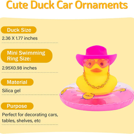 wonuu Car Rubber Duck Car Duck Decoration Dashboard Car Ornament for Car Dashboard Decoration Accessories with Mini Flower Hat Swim Ring Necklace and Sunglasses, I_red Heart Glasses&Pink Hat