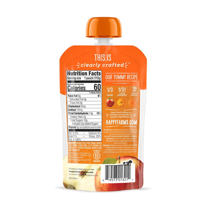 Happy Baby Organics Stage 2 Baby Food Pouches, Gluten Free, Vegan & Healthy Snack, Clearly Crafted Fruit & Veggie Puree, Apples, Pumpkin & Carrots, 4 Ounces (Pack of 16)