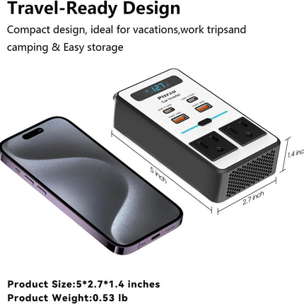 200W Car Power Inverter DC 12V to 110V AC,Cigarette Lighter Adapter Plug with [65W USB-C]/USB-Fast Charger 24W/Multiple USB/Laptop car Charger with Voltage Display