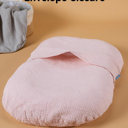 TILLYOU Muslin Baby Lounger Cover, 100% Cotton Newborn Lounger Cover, 2 Pack Baby Nest Slipcover for Boys Girls, Cover Only, Grey and Pink