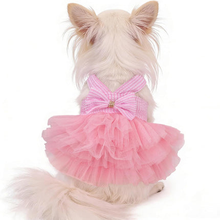 XXS Dog Clothes Girl, Female Dog Dresses for Small Dogs Girl, Pink Dog Tutu Dress, Sweet Puppy Princes Skirt with Dog Bowknot Clips, Spring Summer Pet Apparel for Toy Poodle Chihuahua Yorkie