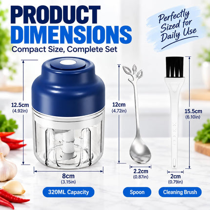 Electric Garlic Chopper Mini, 320ml Rechargeable Cordless Mini Food Chopper