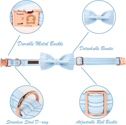 Blue Adjustable Dog Collar with Bowtie and Metal Buckle - photo 3