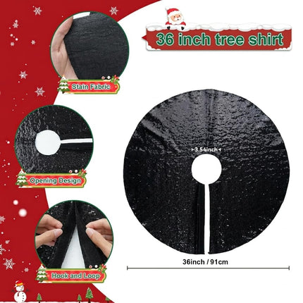 Black Christmas Tree Skirt, 36 Inch Sequin Tree Skirt