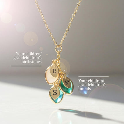 MignonandMignon Birthstone Necklace for Mom Grandma | Personalized Family Initial Necklace for Women | Grandkids Birthstone Jewelry Mothers Day Gift for Her
