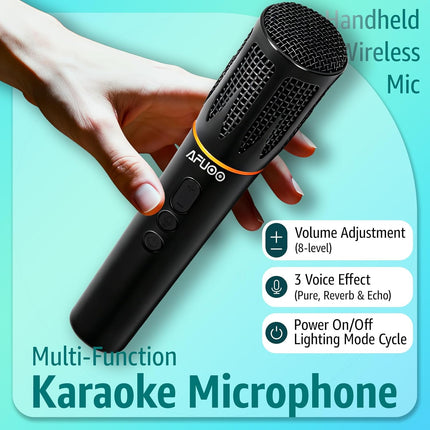 Wireless Microphone Set, 2 Rechargeable Handheld Wireless Mics with Bluetooth Receiver, RGB Light, 200FT Range, 24H Battery, Volume Control, 3 Sound Effects, for Karaoke, Singing, Speech