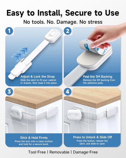 12 Pack No-Drill Cabinet Locks for Baby Proofing - photo 4