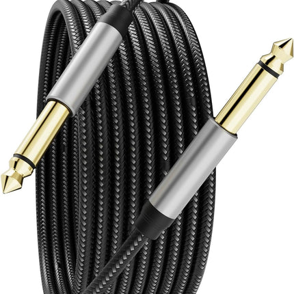 6.35mm Instrument Cable 3Ft,Silver Color Premium 6.35mm Mono Jack 1/4" TS Cable Unbalanced Guitar Patch Cords/Instrument Cable Male to Male with Zinc Alloy Housing and Nylon Braid(3Ft/1M)