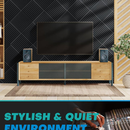Knightsacoustic 24 Pack Sound Proof Foam Panels for Walls with Self Adhesive, 12x12x2 Acoustic Foam Panels, High Density Acoustic Panels Sound Absorbing, Fire Resistant Studio Sound Proofing Black