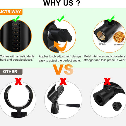 2 Pcs Universal Microphone Clip, Adjustable Mic Clip Holder for Mic Stand, Come with 5/8" Male to 3/8" Female Screw Adapter