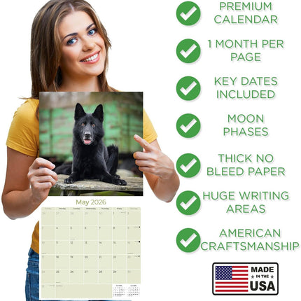 German Shepherd Calendar 2026 – 16-Month Dog Breed Wall Calendar by MegaCalendars – Large Daily Blocks, Thick No-Bleed Paper, Made in USA