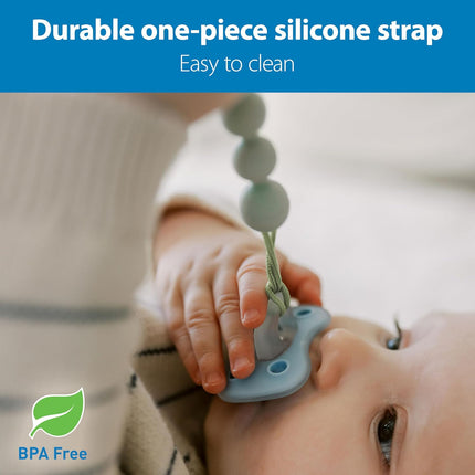 Dr. Brown's Silicone Pacifier Clips, Universal Fit Strap for Pacifiers, Green/Gray, BPA Free, 0-18 Months, 2-Pack