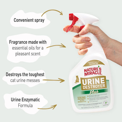 Nature’s Miracle Urine Destroyer Plus Cat, 32 Ounces,Unscented, Enzymatic Formula, Ready-to-Use