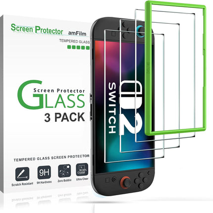amFilm Tempered Glass Screen Protector Compatible with Nintendo Switch 2 7.9" 2025 Alignment Installation Frame (3-Pack)