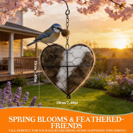 Handmade Alpaca Fiber Bird Nesting Heart–Refillable Natural Nesting Material Holder for Wild Birds,Hummingbirds&Chickadees,Winter Shelter&Garden Decoration,Spring and Summer Fowl Gifts for Bird Lovers