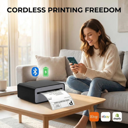4x6 Thermal Shipping Label Printer - Wireless Bluetooth, Rechargeable Battery, No Ink Needed - for iPhone, Android, Home