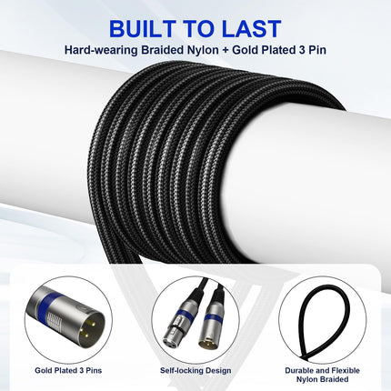 Paquete profesional de 6 cables XLR de 25FT, sin ruido, 3 veces más duraderos