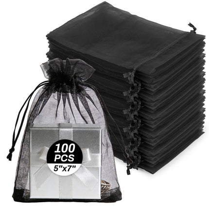 100pcs Organza Bags 5''x7'' - White Mesh Drawstring Gift Bags