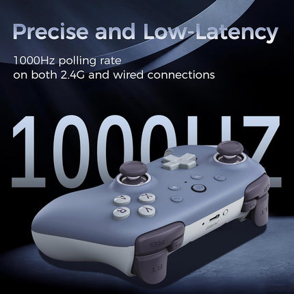 AKNES 8Bitdo Ultimate 2C Wireless 2.4G Controller for Windows PC and Android, Gamepad with Hall Effect Joysticks and Hall Triggers, 1000Hz Polling Rate, Remappable L4/R4 Bumpers - Blueberry