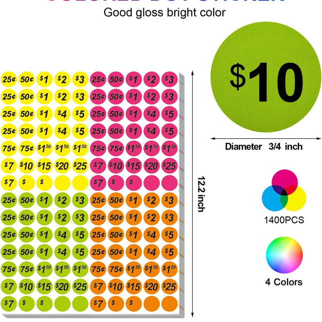 Garage Sale Price Stickers, 1400 PCS 3/4 Inch Price Stickers for Yard Sales, Flea Markets, County Fairs - photo 2