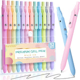 Gel Pens, 12 Pcs 0.5mm Fine Point Aesthetic Pens, Quick Dry No Smudge, Smooth Writing Comfortable Grip Pen, Cute Black Ink Journaling Pens for School Supplies Office Desk Accessories