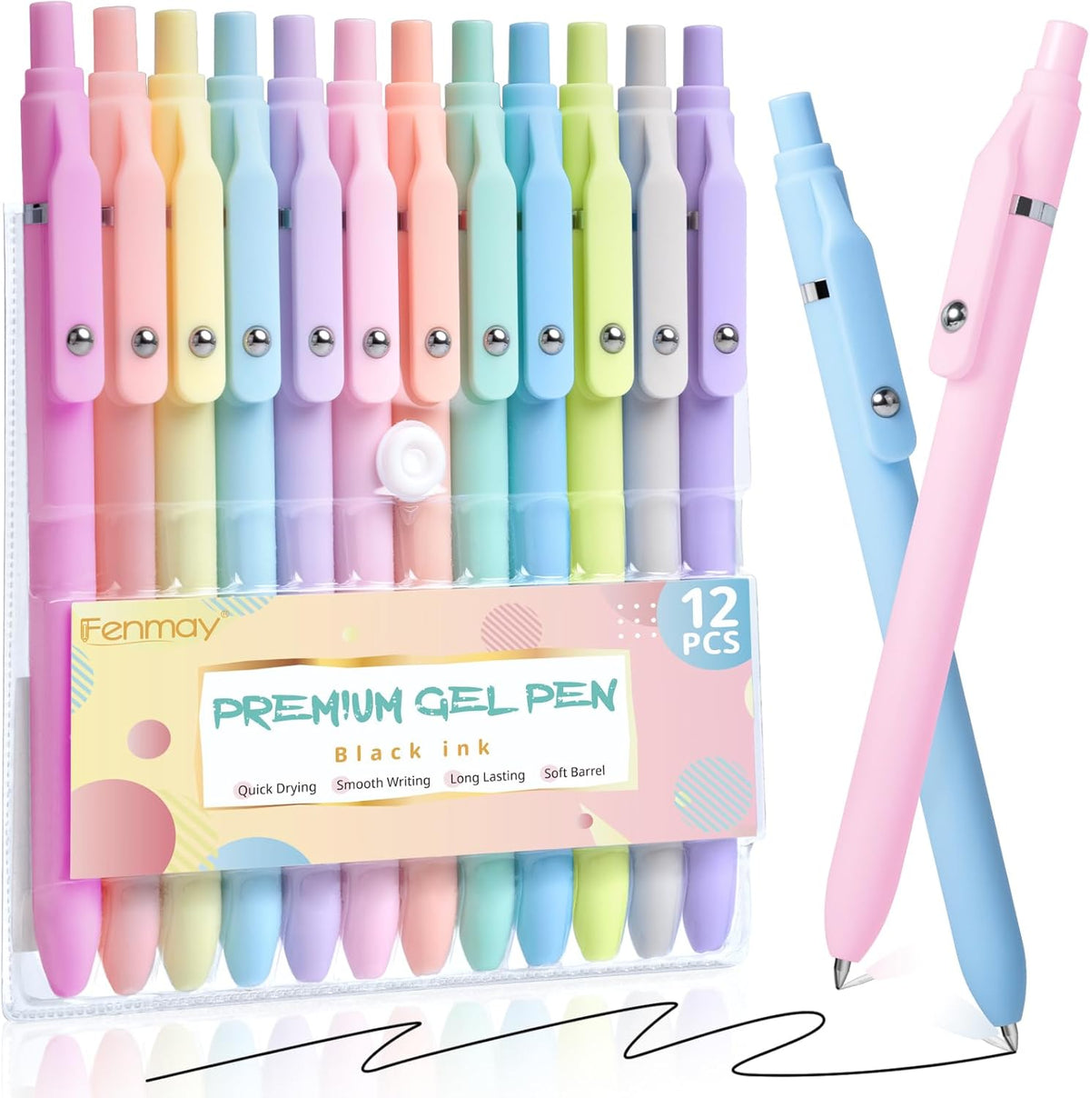 Gel Pens, 12 Pcs 0.5mm Fine Point Aesthetic Pens, Quick Dry No Smudge, Smooth Writing Comfortable Grip Pen, Cute Black