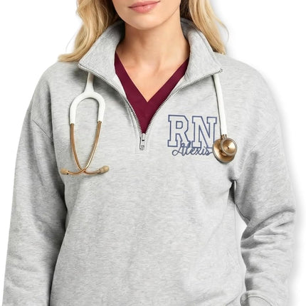 Custom Name Nurse Embroidered Quarter-Zip Sweatshirt with Title – RN Gift for Nursing Assistant or Nurse Graduation
