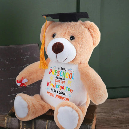 Kindergarten Here I Come - Personalized Graduation Teddy Bear 2026, Custom Name Preschool Graduation Gift for Boys Girls, Cute Preschool Graduate Plush Bear Class of 2026 Keepsake for Kids Ceremony