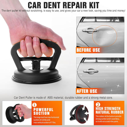 Dent Puller 3-Pack - Car Dent Puller, Dent Puller Kit with Heavy Duty Suction Cup & T-Handle Lifter. Dent Remover Tool for Car, Glass Lifting, Screen Moving (Black+Orange)