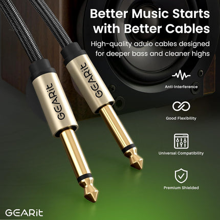 GEARit Guitar Instrument Cable (3ft 2-Pack) 1/4 Inch to 1/4 inch TS Straight Male to Male 6.35mm Mono Jack with Alloy Connector and Nylon Braid