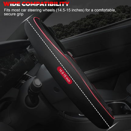 Ouzorp Car Steering Wheel Cover, Microfiber Leather Steering Wheel Covers with Anti-Slip Lining, Universal 14.5-15 inchs Black with Red line