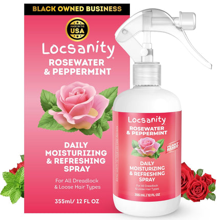 Loc Spray - Locsanity Daily Moisturizing Rosewater & Peppermint Spray for Locs, Dreadlocks - Lightweight Frizz Control Hair & Scalp Moisturizer - Natural Loc Care (12 fl oz)