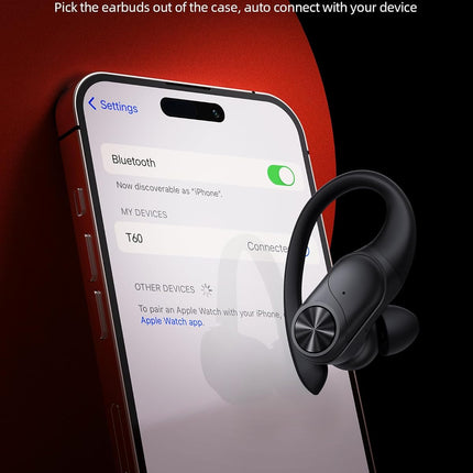 Bluetooth Headphones Wireless Earbuds 80hrs Playtime Wireless Charging Case Digital Display Sports Ear Buds with Earhook Deep Bass IPX7 Waterproof Over-Ear Earphones for TV Phone Laptop Black