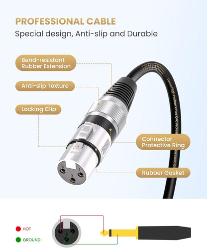 Female XLR to 1/4 (6.35mm) TS Mono Jack Unbalanced Microphone Cable Mic Cord for Dynamic Microphone  - photo 3