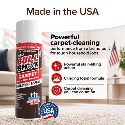 Bull Shot Pro Carpet, Professional Strength Carpet Spot & Stain Remover | Stain-lifting foam action, removes coffee, soda, wine, grease, new & old stains, just point & spray