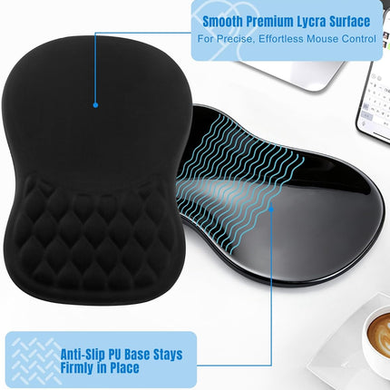 Ergonomic Mouse Pad with Wrist Rest, Slope Design Memory Foam Support, Smooth Lycra Surface, Non-Slip PU Base, Comfortable Mouse Mat for Office, Home, Computer Desk (Black)
