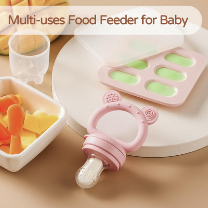 Alimentador de fruta de silicona para bebé 2 piezas con mini bandeja congeladora, moldes de paleta de leche materna para dentición infantil, mordedores de bebé, alimentador de comida fresca para alimentación autónoma segura del bebé - morado