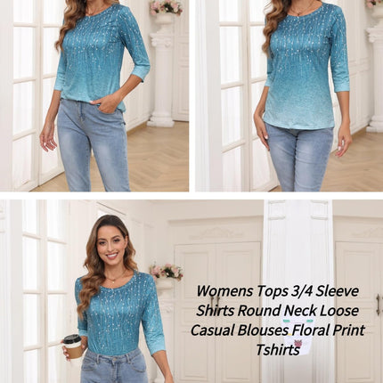 Women's Casual 3/4 Sleeve T-Shirts Round Neck Tunic Tops Work Blouse