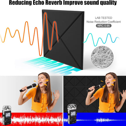 Sonicism 12 Pack X-Lined Acoustic Panels with Self-Adhesive, 12"X 12"X 0.4" Sound Proof Foam Panels, Decorative Soundproof Wall Panels, Sound Absorbing Tile for Home & Offices, Black