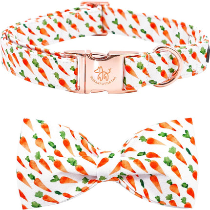 Elegant little tail Easter Dog Collar, Carrots Pet Collar with Bowtie Cute Pink Pet Bow Puppy Collars Adjustable Dog Collars for Medium Dogs