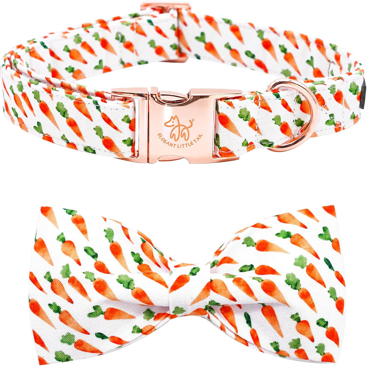 Elegant Easter Dog Collar with Carrot Pattern and Pink Bowtie for Medium Dogs