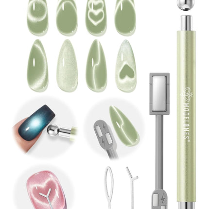 modelones Cat Eye Magnet for Nails, 3-in-1 Silver Cateye Gel Polish Magnet Pen & Heart-Shaped Magnet for Nail Art & Ball &Hole &Lightning Magnet, Multi-Effect Magnets for Nail Art Lovers DIY Salon
