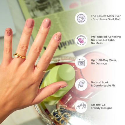 Kiss No Glue Mani Press On Nails, Model, Classic French Manicure Kit, 30 Light Neutral + White Tip, Short Squoval, With IMPROVED Adhesive, Includes Prep Pad, Manicure Stick & Mini File