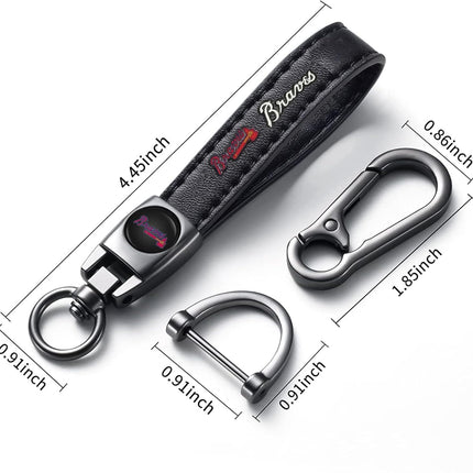 Genuine Leather Baseball Key Chain Compatible with Atlanta Braves Key ring Accessories Keychain Family Present for Man and Woman Black