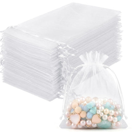 100Pcs White Organza Bags 3x4in,Small Mesh Drawstring Gift Bag