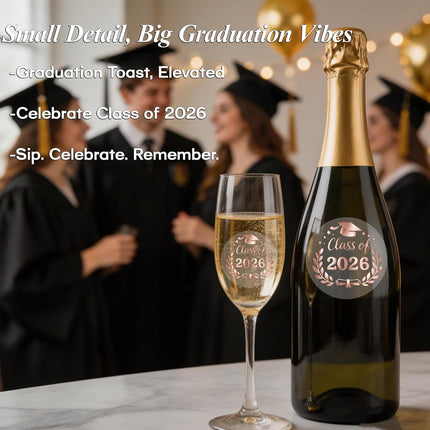 100pcs Class of 2026 Graduation Stickers, Clear Waterproof Round Foil Stickers for Graduation Party, Envelope Seals, Congrats Gifts & Decorations (Class of 2026, Clear Rose Gold Foil)