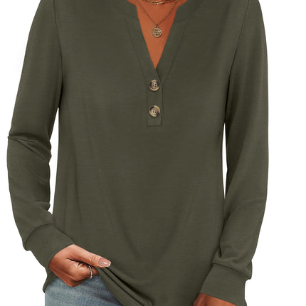 Camisas de otoño para mujer, top Henley de manga larga, blusa casual elegante