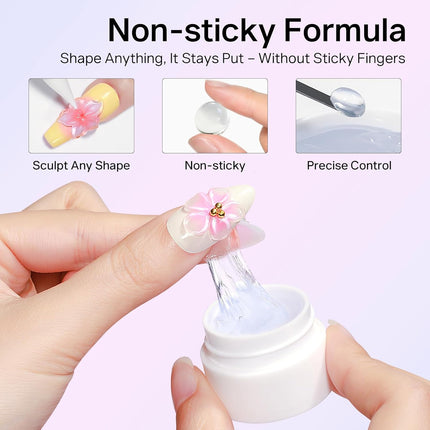 MIZHSE 3PCS 3D Sculpting Gel Nail Art, Clear White 5 in 1 Solid Builder Gel Set Hard Gel for Nails Non-Sticky U V LED Molding Building Gel with Dual Forms for Beginners DIY Salon Home DIY Manicure