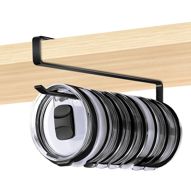 Tumbler Lid Organizer for Cabinet - Under Shelf & Behind Door Lid Holder, No-Drill Kitchen Organizer and Storage, Space Saving Rack Fits 24oz 30oz 40oz Water Bottle Tumbler Lids